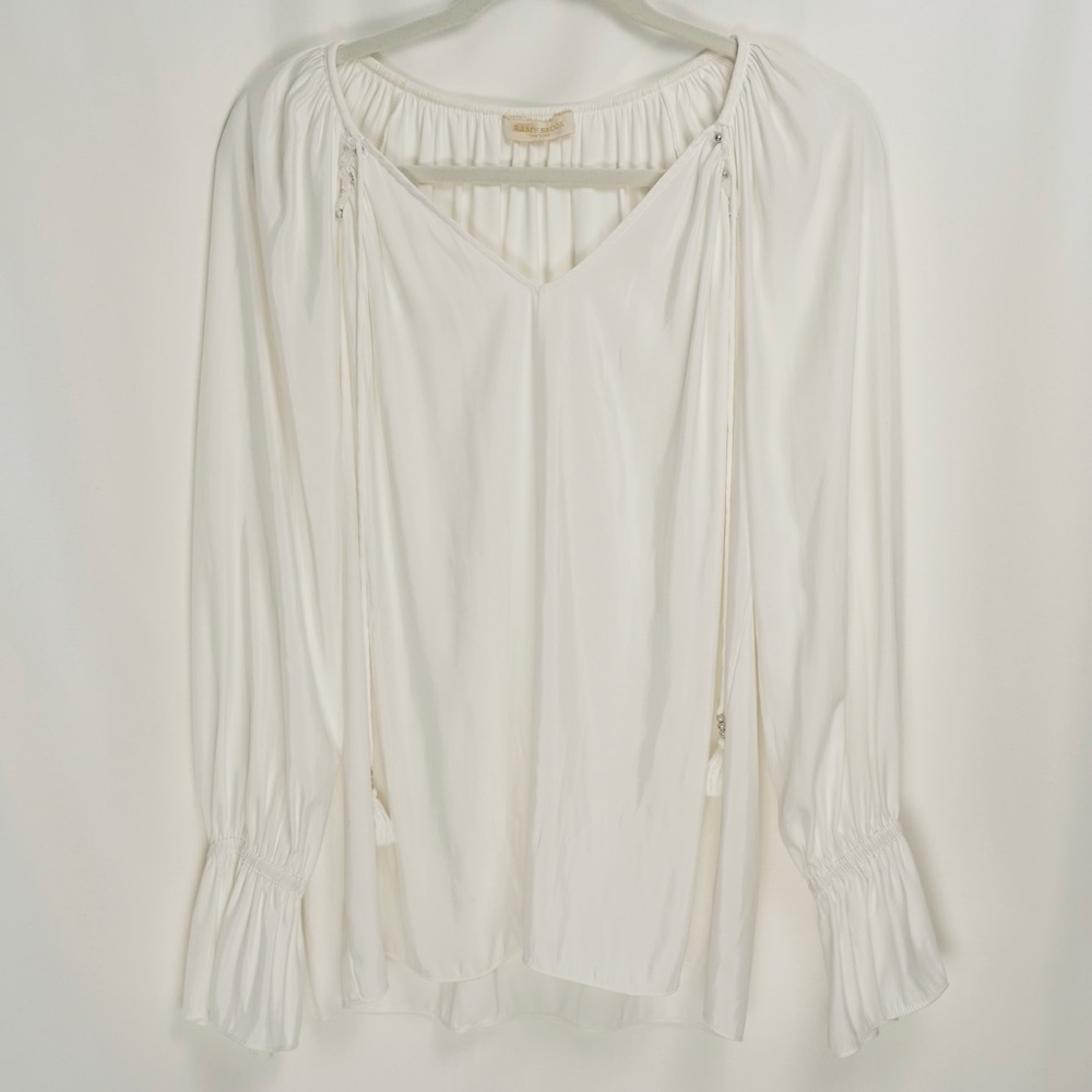 Ramy Brook White Long Sleeve Tassel Tie Blouse Size Small